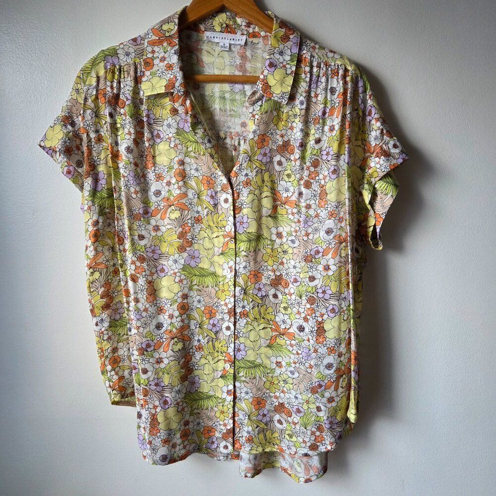 EUC LIKE NEW JANE & DELANCEY FLORAL BUTTONED CAP CUFFED SLEEVES TOP SIZE M